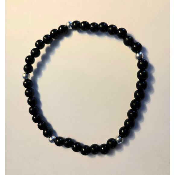 Two Stretchy Black Bracelets with Silver Toned Spacers - Picture 7 of 11